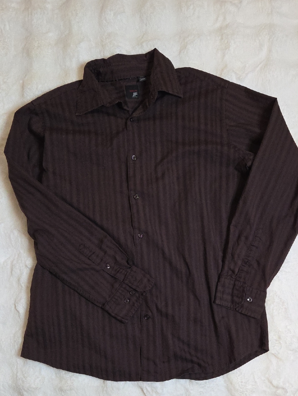 JF J.Ferrar Men's Brown Subtle-Stripe Dress Shirt